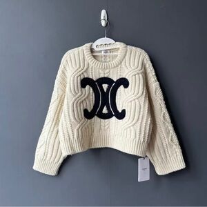 Celine Cream Sweater with Black Logo